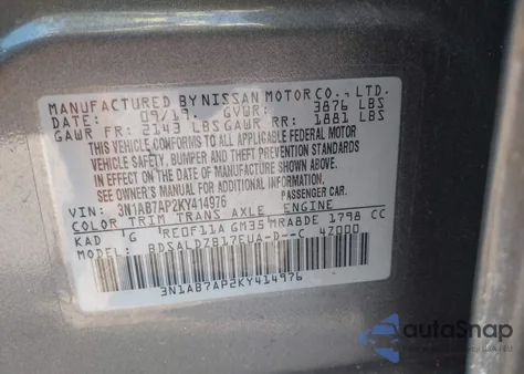 2019 Nissan Sentra Sv from USA, damaged, VIN 3N1AB7AP2KY414976